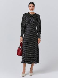 Ghost Fiona Polka Dot Satin Dress, Black Spot, Black Spot
