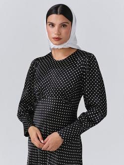 Ghost Fiona Polka Dot Satin Dress, Black Spot - view 2, Black Spot