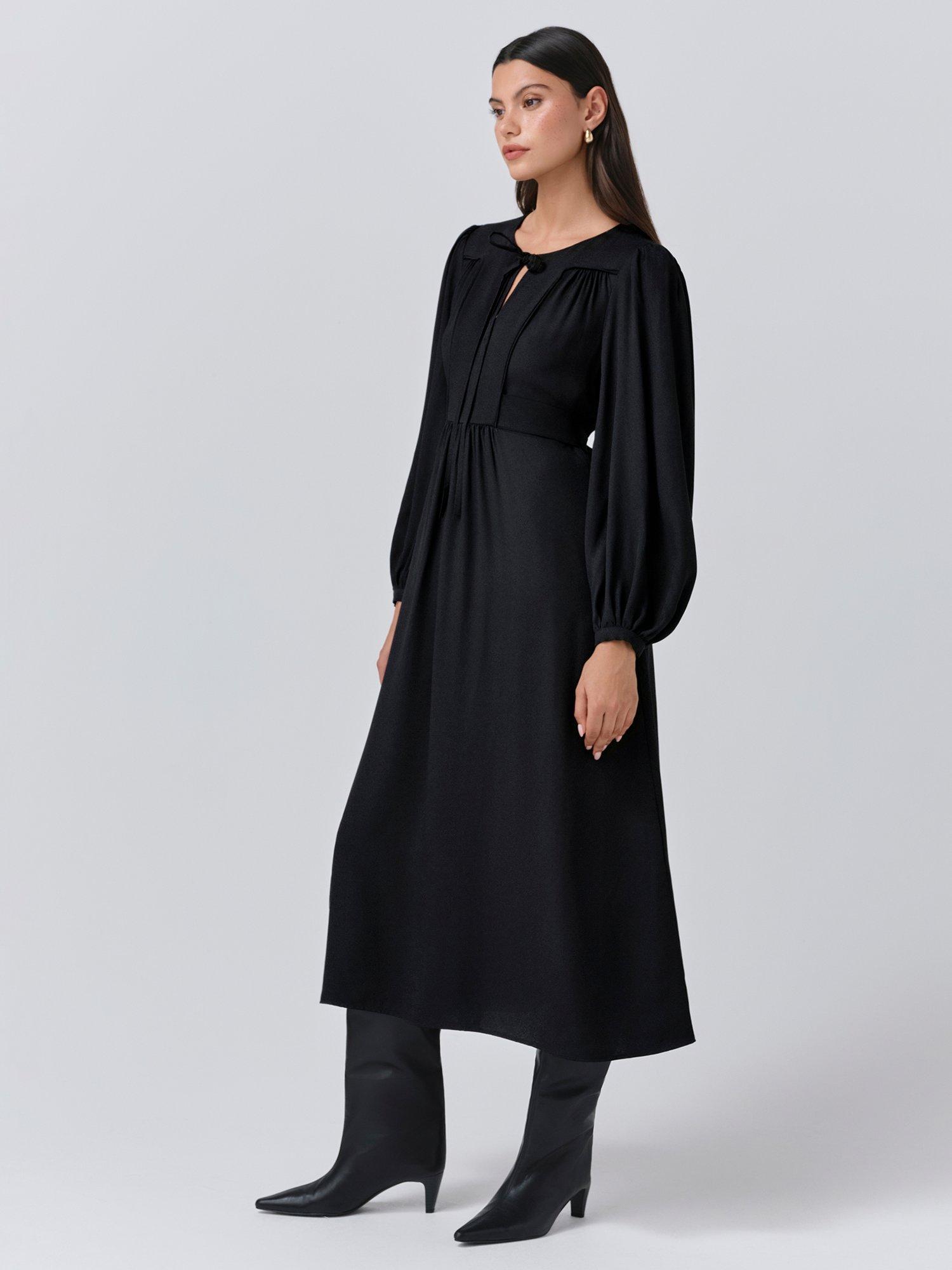 Product image 3 of 5, which shows Ghost Layla Crepe Satin Midi Dress, Black, XS