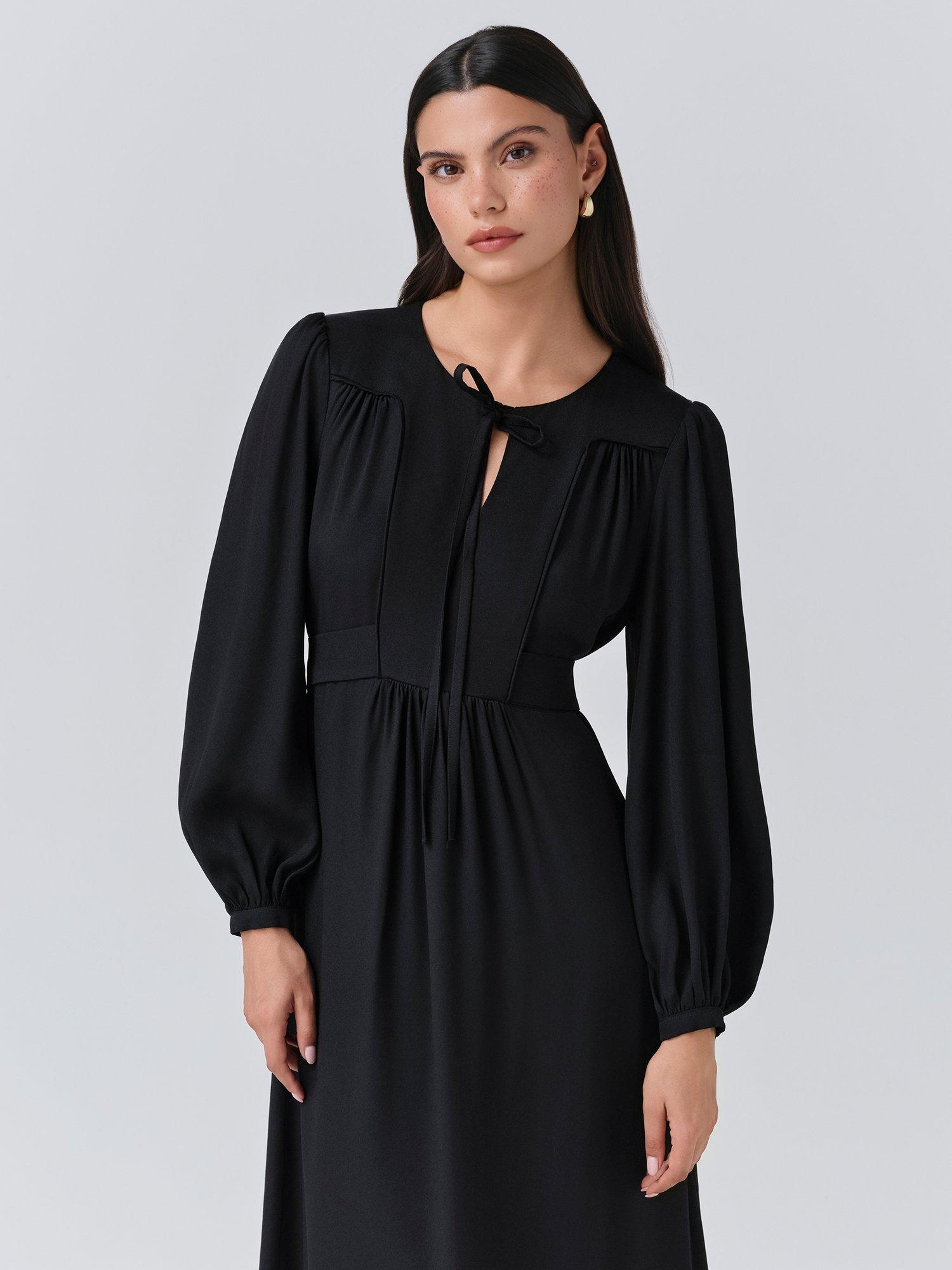 Product image 4 of 5, which shows Ghost Layla Crepe Satin Midi Dress, Black, XS