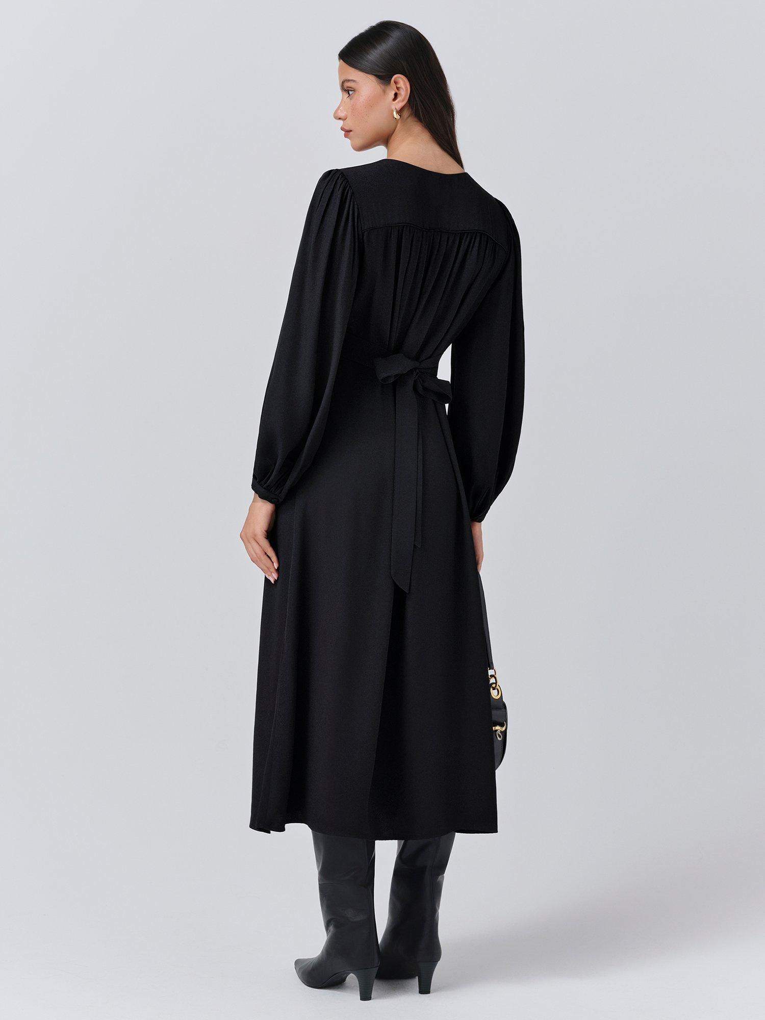 Product image 5 of 5, which shows Ghost Layla Crepe Satin Midi Dress, Black, XS