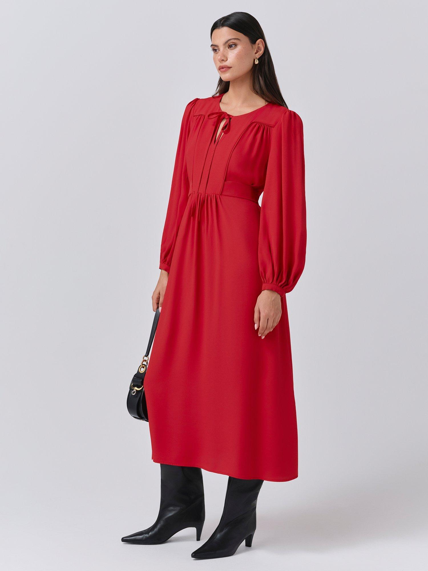 Product image 3 of 5, which shows Ghost Layla Crepe Satin Midi Dress, Red, XS