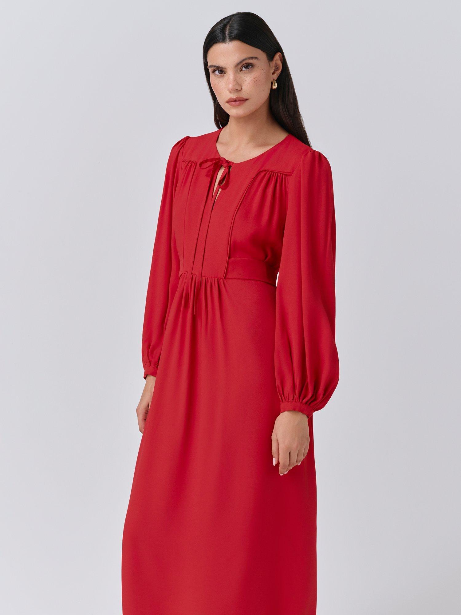 Product image 4 of 5, which shows Ghost Layla Crepe Satin Midi Dress, Red, XS