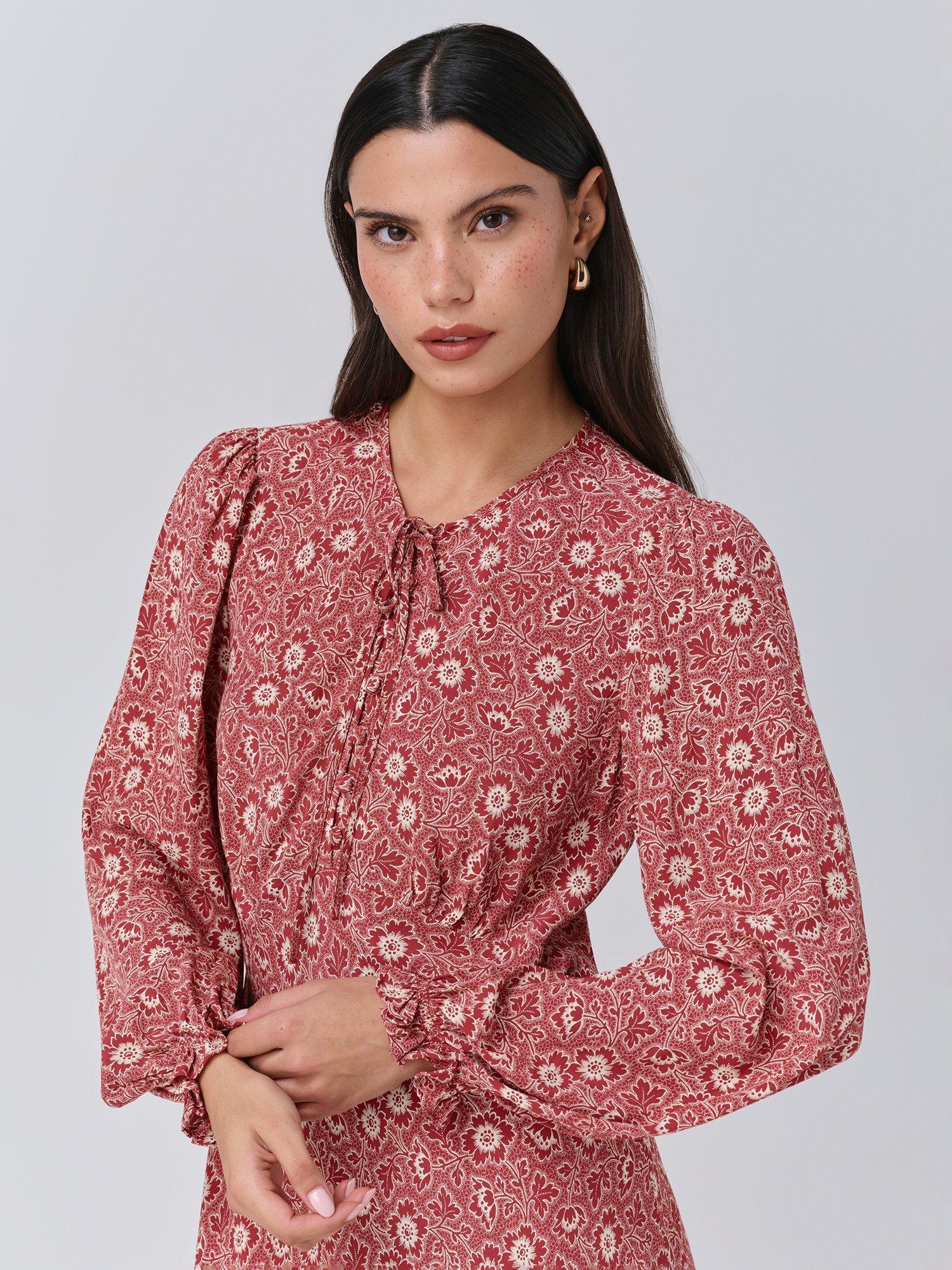 Product image 2 of 5, which shows Ghost Stella Boho Midi Dress, Red, XS