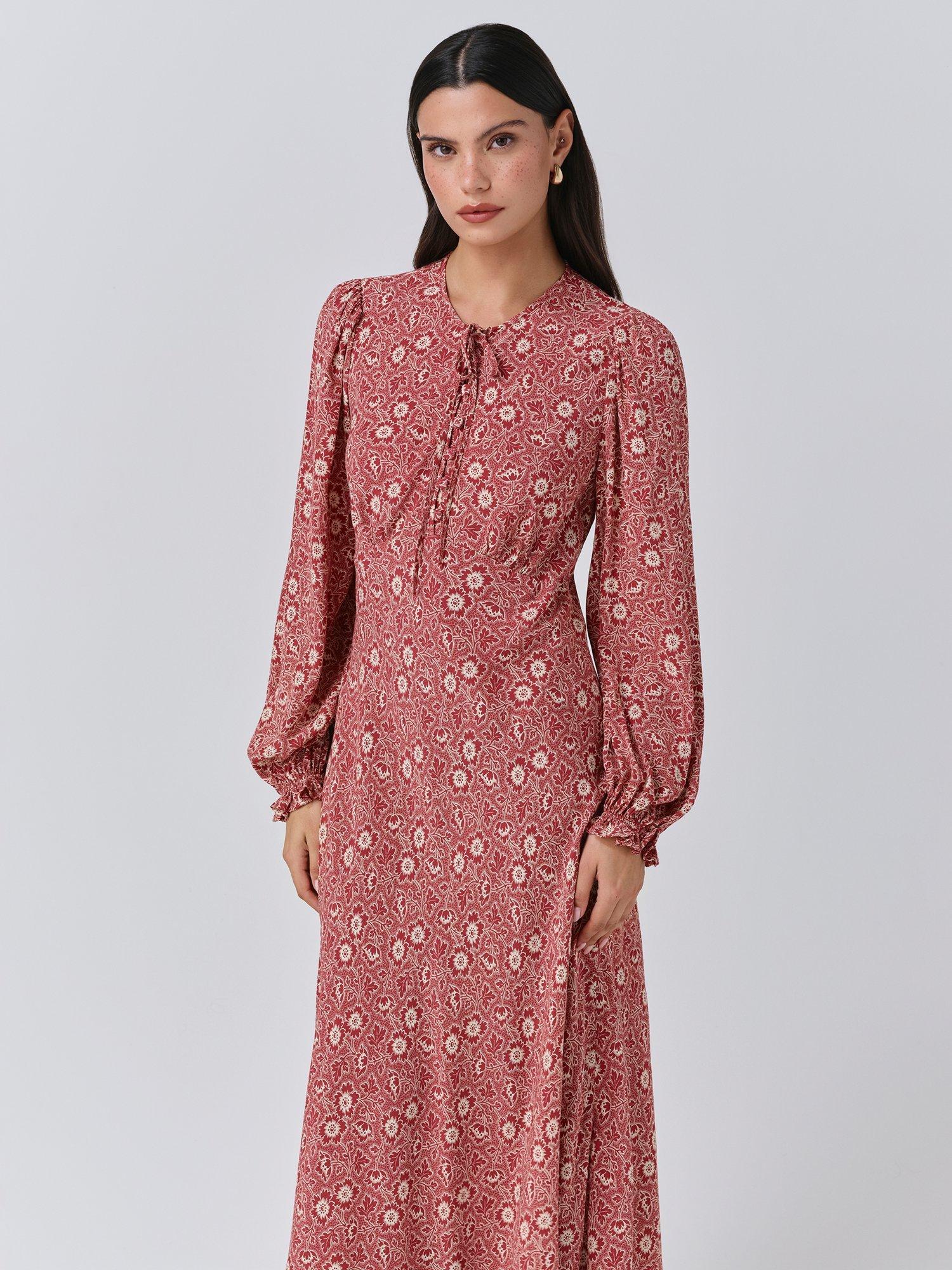 Product image 4 of 5, which shows Ghost Stella Boho Midi Dress, Red, XS