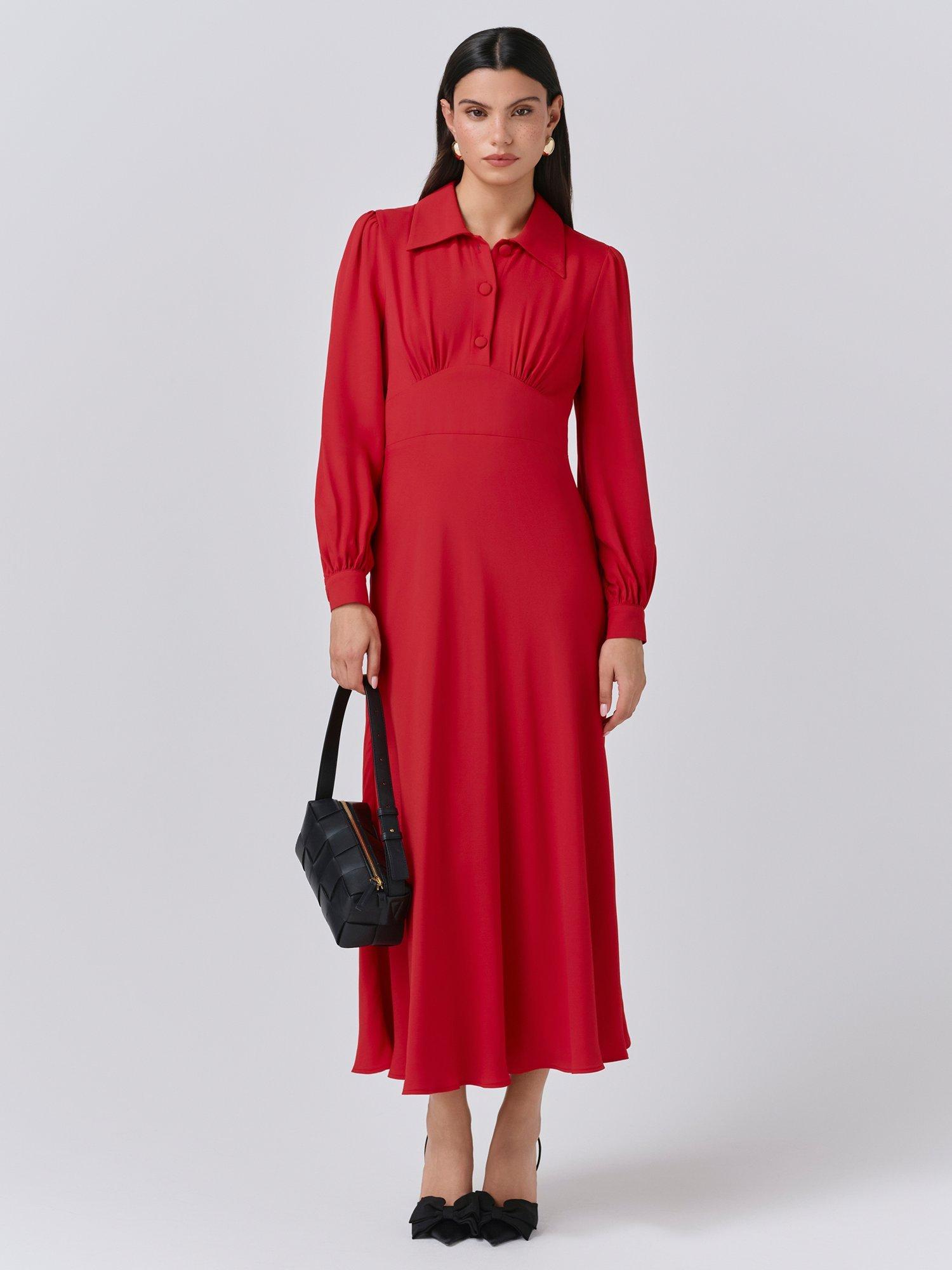 Product image 1 of 5, which shows Ghost Wendy Shirt Midi Dress, Red, XS