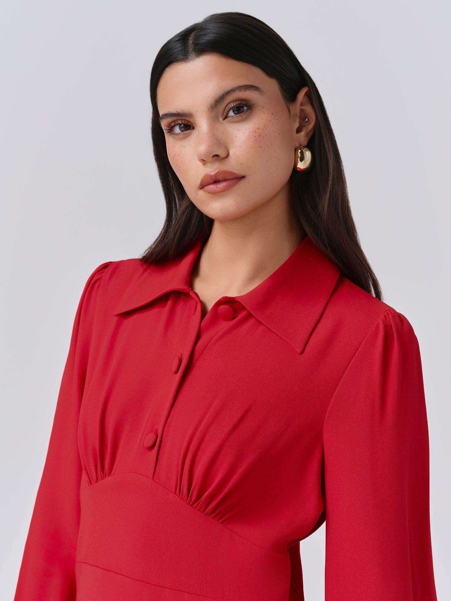 Product image 2 of 5, which shows Ghost Wendy Shirt Midi Dress, Red, XS