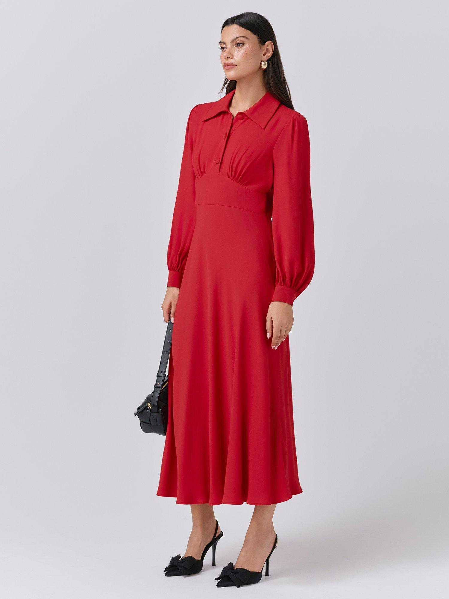 Product image 3 of 5, which shows Ghost Wendy Shirt Midi Dress, Red, XS