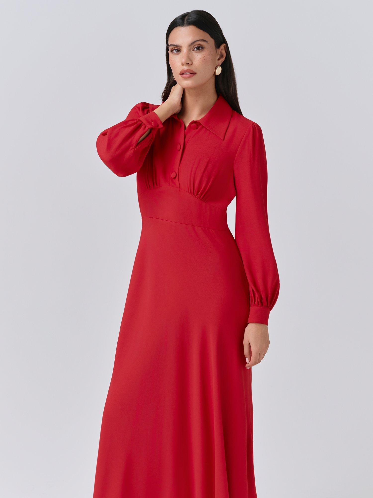 Product image 4 of 5, which shows Ghost Wendy Shirt Midi Dress, Red, XS