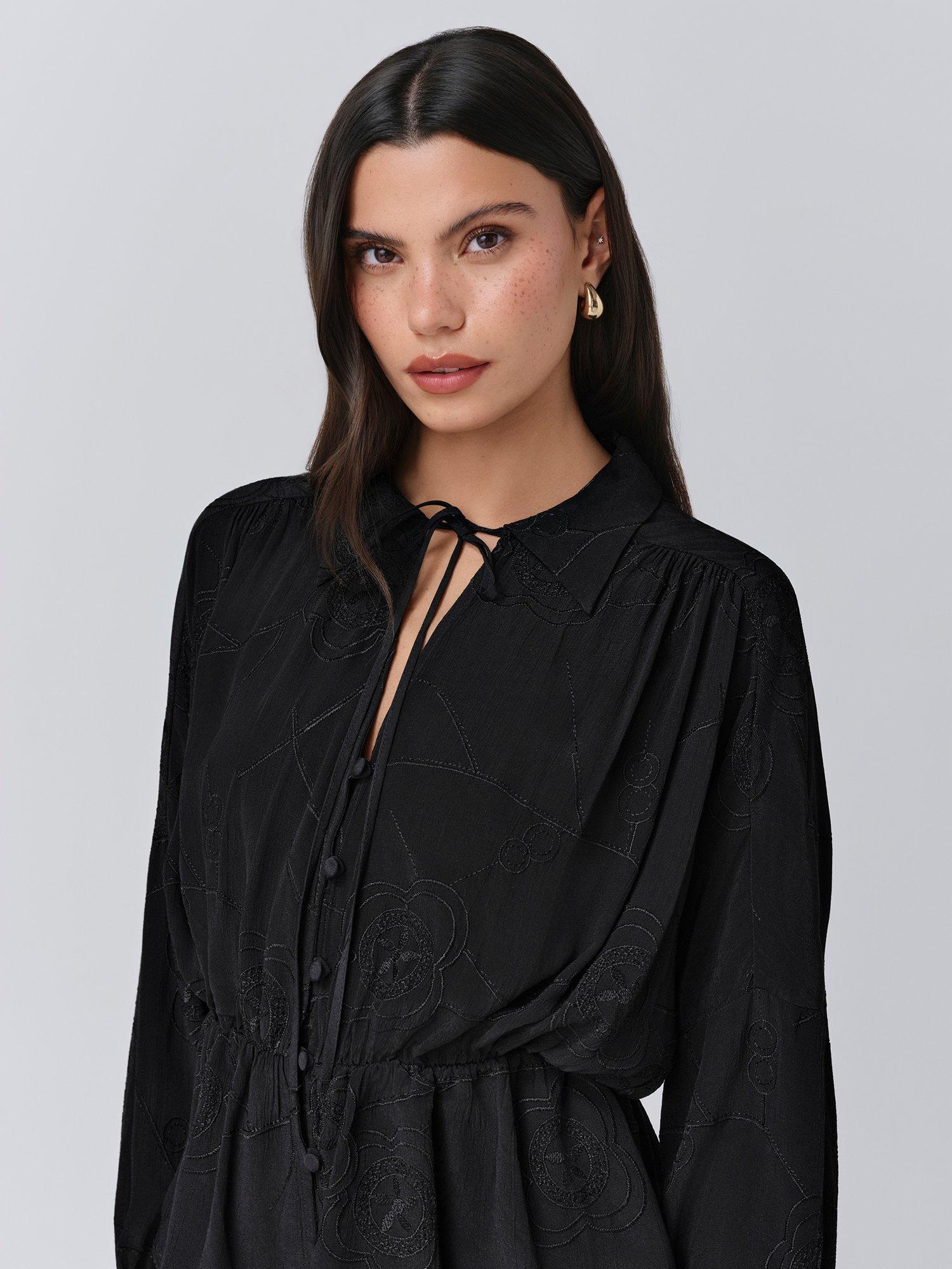 Product image 2 of 5, which shows Ghost Amber Long Sleeve Tie Front Blouse, Black, XS