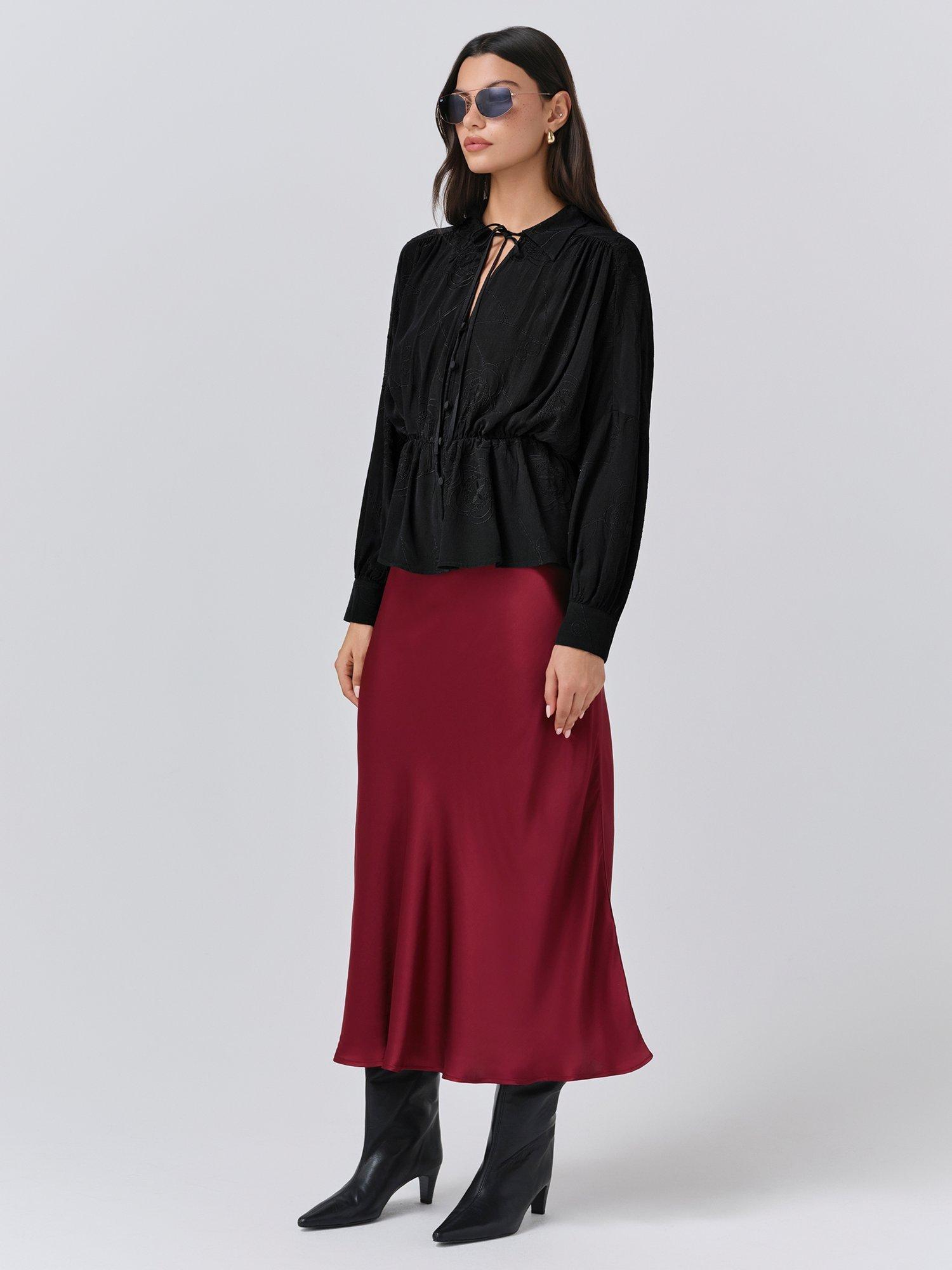 Product image 4 of 5, which shows Ghost Amber Long Sleeve Tie Front Blouse, Black, XS