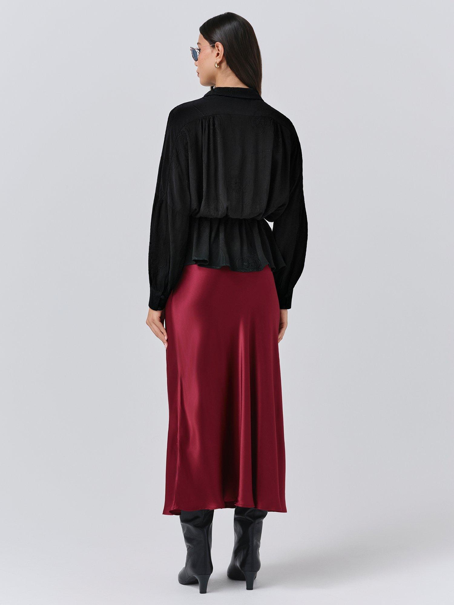 Product image 5 of 5, which shows Ghost Amber Long Sleeve Tie Front Blouse, Black, XS