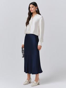 Ghost Luna Bias Cut Satin Slip Skirt - view 2, Navy