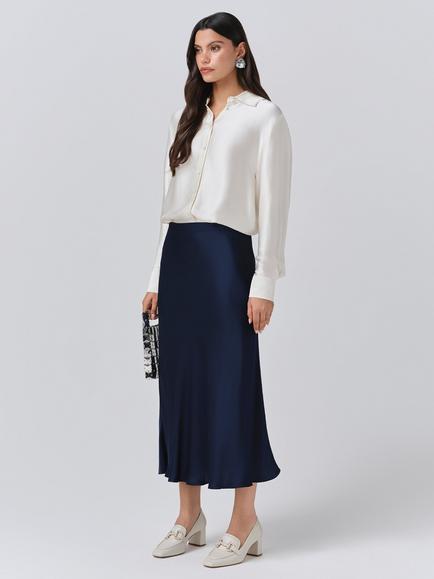 Ghost Luna Bias Cut Satin Slip Skirt - view 2, Navy