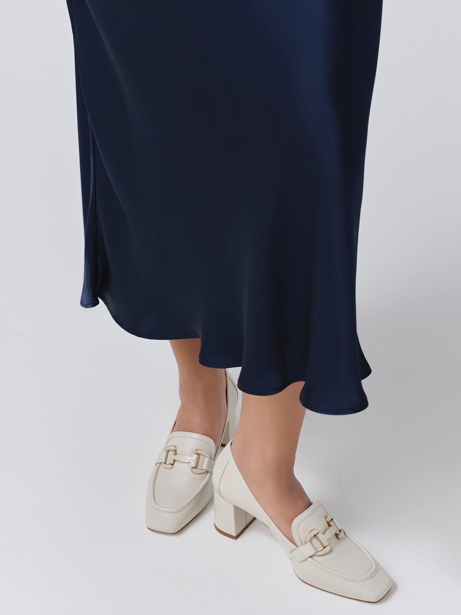Product image 4 of 5, which shows Ghost Luna Bias Cut Satin Slip Skirt, Navy, XS