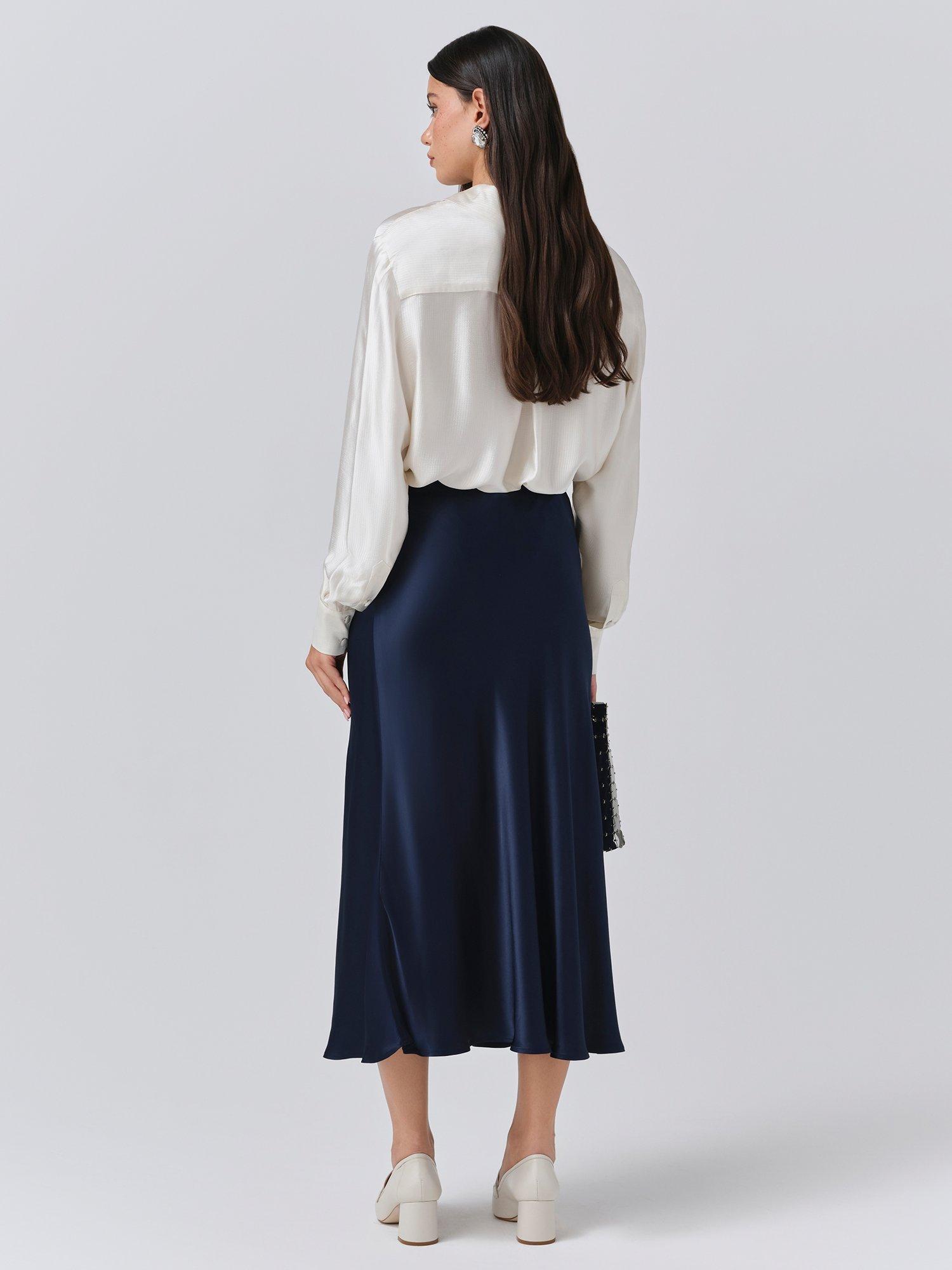 Product image 5 of 5, which shows Ghost Luna Bias Cut Satin Slip Skirt, Navy, XS