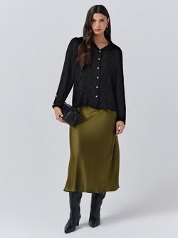 Ghost Luna Bias Cut Satin Slip Skirt, Khaki