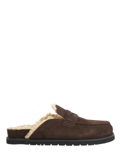 Dune London Goldy Suede Backless Faux Shearling Loafers, Brown, Brown