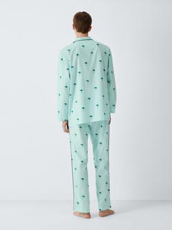 John Lewis Cotton Palm Print Pyjama Set, Green Teal - view 2, Green Teal