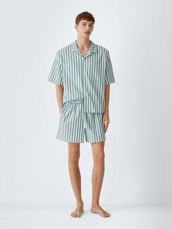 John Lewis Cotton Stripe Boxy Short Pyjama Set, Green Teal, Green Teal