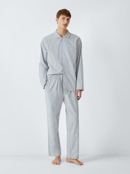 John Lewis Cotton Ticking Stripe Pyama Set, Blue Navy, Blue Navy