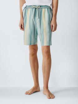 John Lewis Cotton Stripe Pyjama Shorts, Green Teal, Green Teal