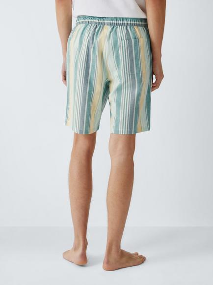 John Lewis Cotton Stripe Pyjama Shorts, Green Teal - view 2, Green Teal