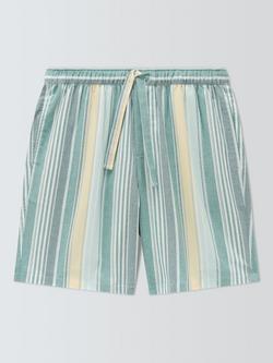 John Lewis Cotton Stripe Pyjama Shorts, Green Teal, Green Teal