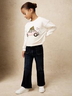 Reiss Kids' Eliza Embroidered Christmas Car Sweatshirt, Ivory, Ivory