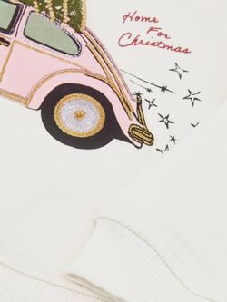 Reiss Kids' Eliza Embroidered Christmas Car Sweatshirt, Ivory - view 2, Ivory