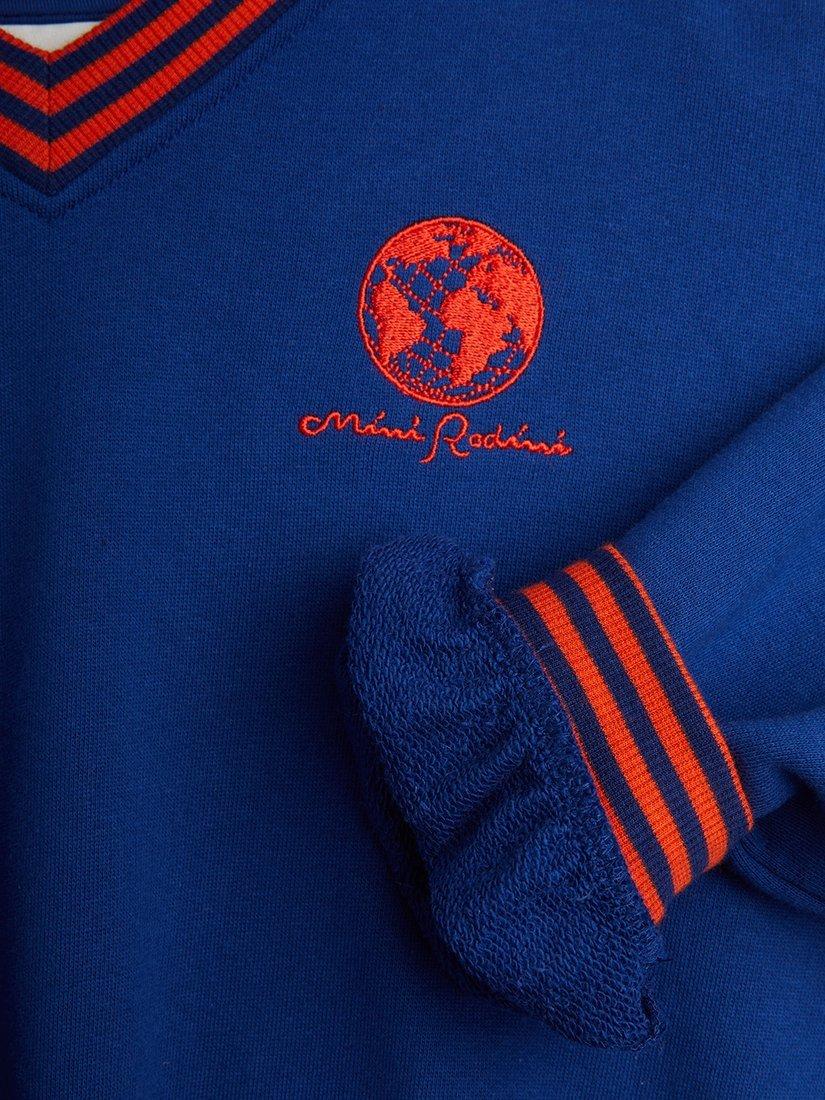 Product image 2 of 2, which shows Mini Rodini Kids' Cotton V-Neck Sweatshirt, Blue, 9-18 months