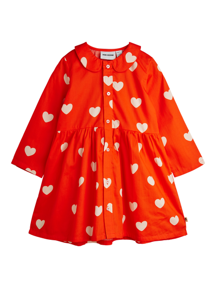 Mini Rodini Kids' Cotton Heart Print Long Sleeve Dress, 42 Red, 42 Red