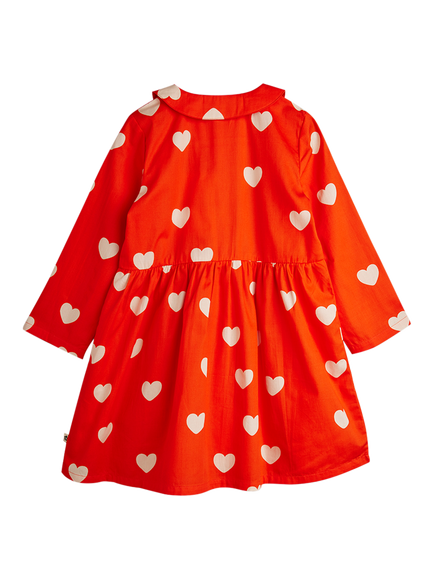 Mini Rodini Kids' Cotton Heart Print Long Sleeve Dress, 42 Red - view 2, 42 Red