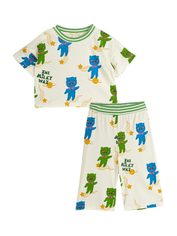 Mini Rodini Baby Aliens Print T-Shirt & Trousers Set, Off-white, Off-white