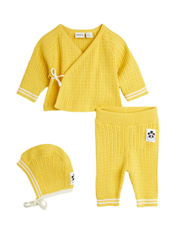 Mini Rodini Baby Cable Knit Wrap Top, Leggings & Hat, Yellow, Yellow