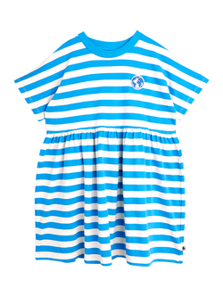 Mini Rodini Kids' Earth Embroidery Short Sleeve Striped Dress, Blue, Blue