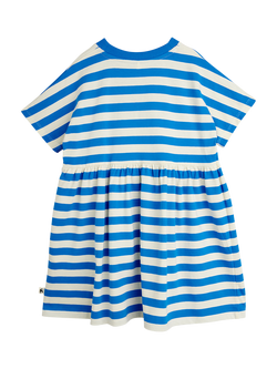 Mini Rodini Kids' Earth Embroidery Short Sleeve Striped Dress, Blue - view 2, Blue