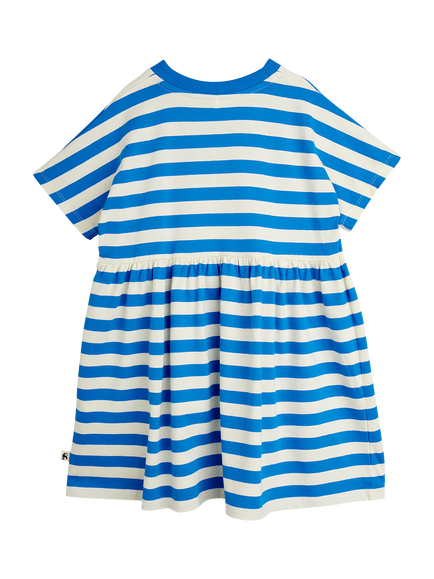 Mini Rodini Kids' Earth Embroidery Short Sleeve Striped Dress, Blue - view 2, Blue