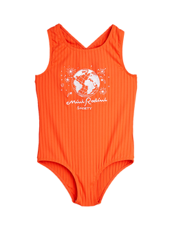 Mini Rodini Kids' Society Embroidered Motif Swimsuit, Red, Red