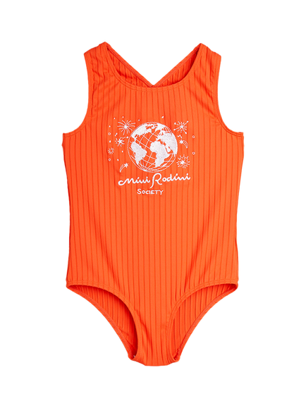 Mini Rodini Kids' Society Embroidered Motif Swimsuit, Red, Red