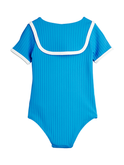 Mini Rodini Kids' Travel Agency Patch Zip Neck Swimsuit, Blue - view 2, Blue