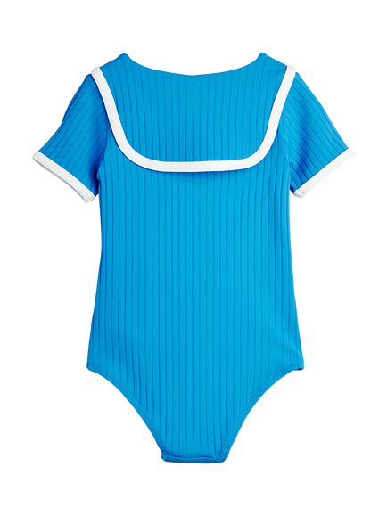 Mini Rodini Kids' Travel Agency Patch Zip Neck Swimsuit, Blue - view 2, Blue