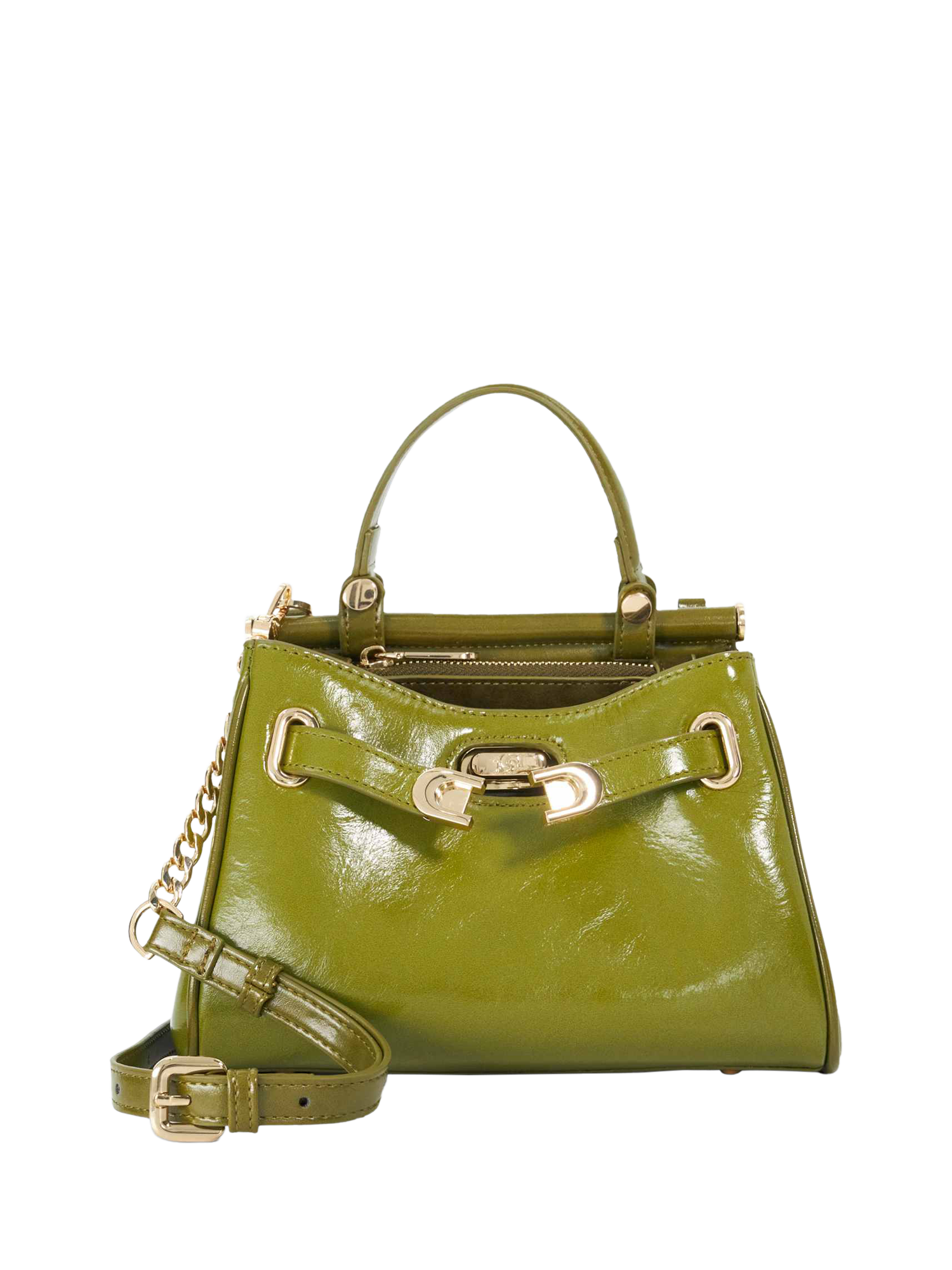 Product image 1 of 5, which shows Dune London Mini Dynamic Leather Grab Bag, Green