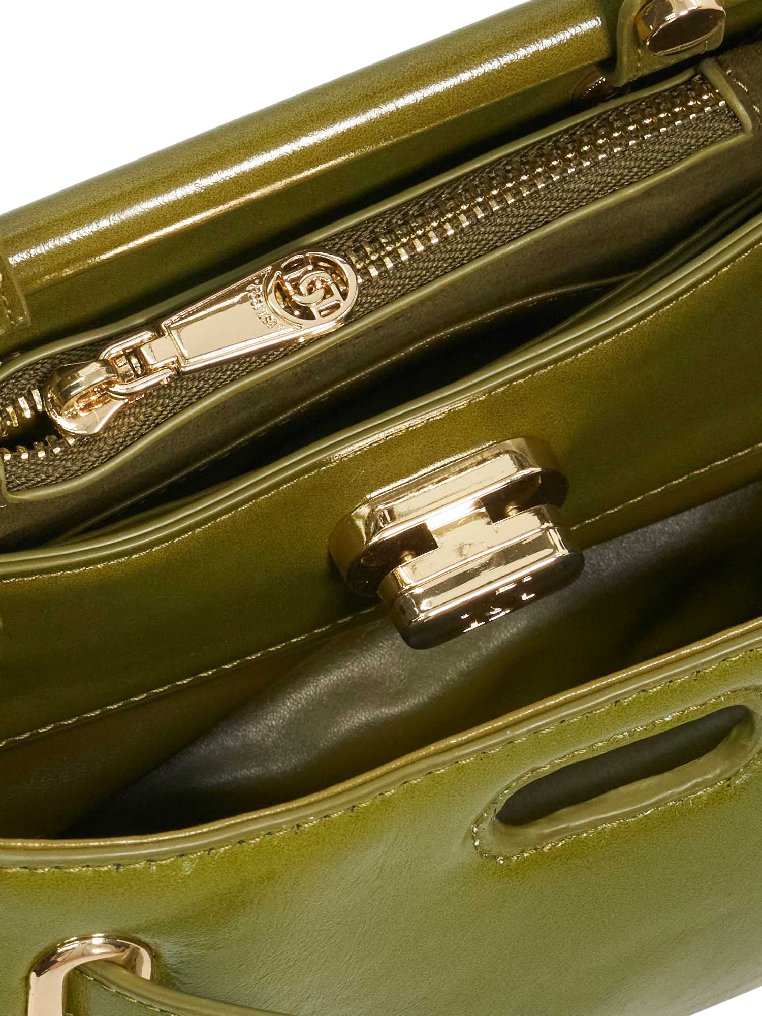 Product image 4 of 5, which shows Dune London Mini Dynamic Leather Grab Bag, Green