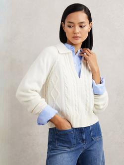 Reiss Lissy Cable Knit Wool Rich Jumper, Ivory, Ivory