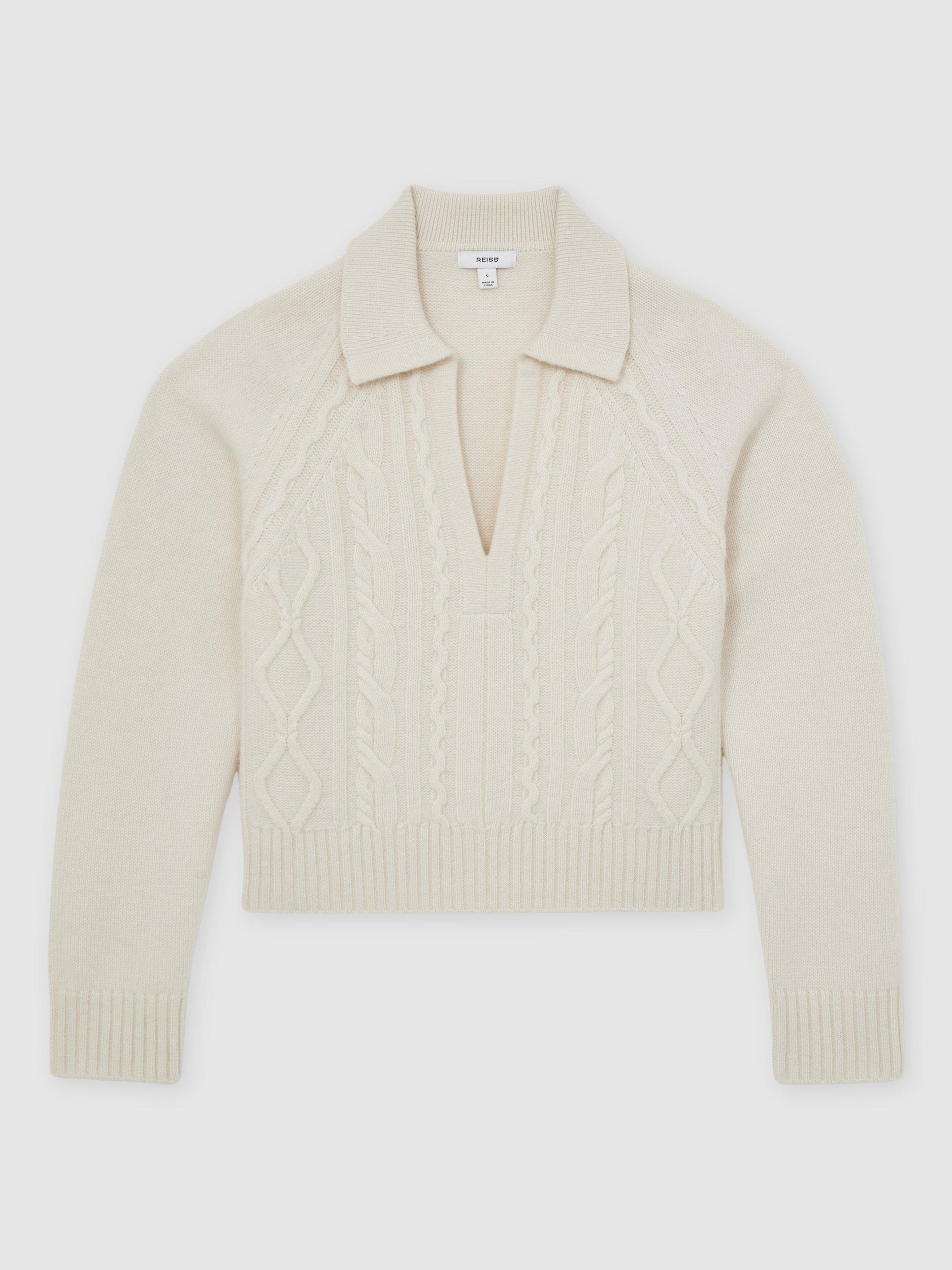 Product image 3 of 5, which shows Reiss Lissy Cable Knit Wool Rich Jumper, Ivory, S