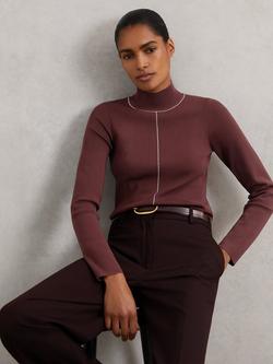 Reiss Kya Contrast Stitch Jumper, Burgundy, Burgundy