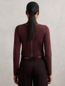 Reiss Kya Contrast Stitch Jumper, Burgundy - view 2, Burgundy
