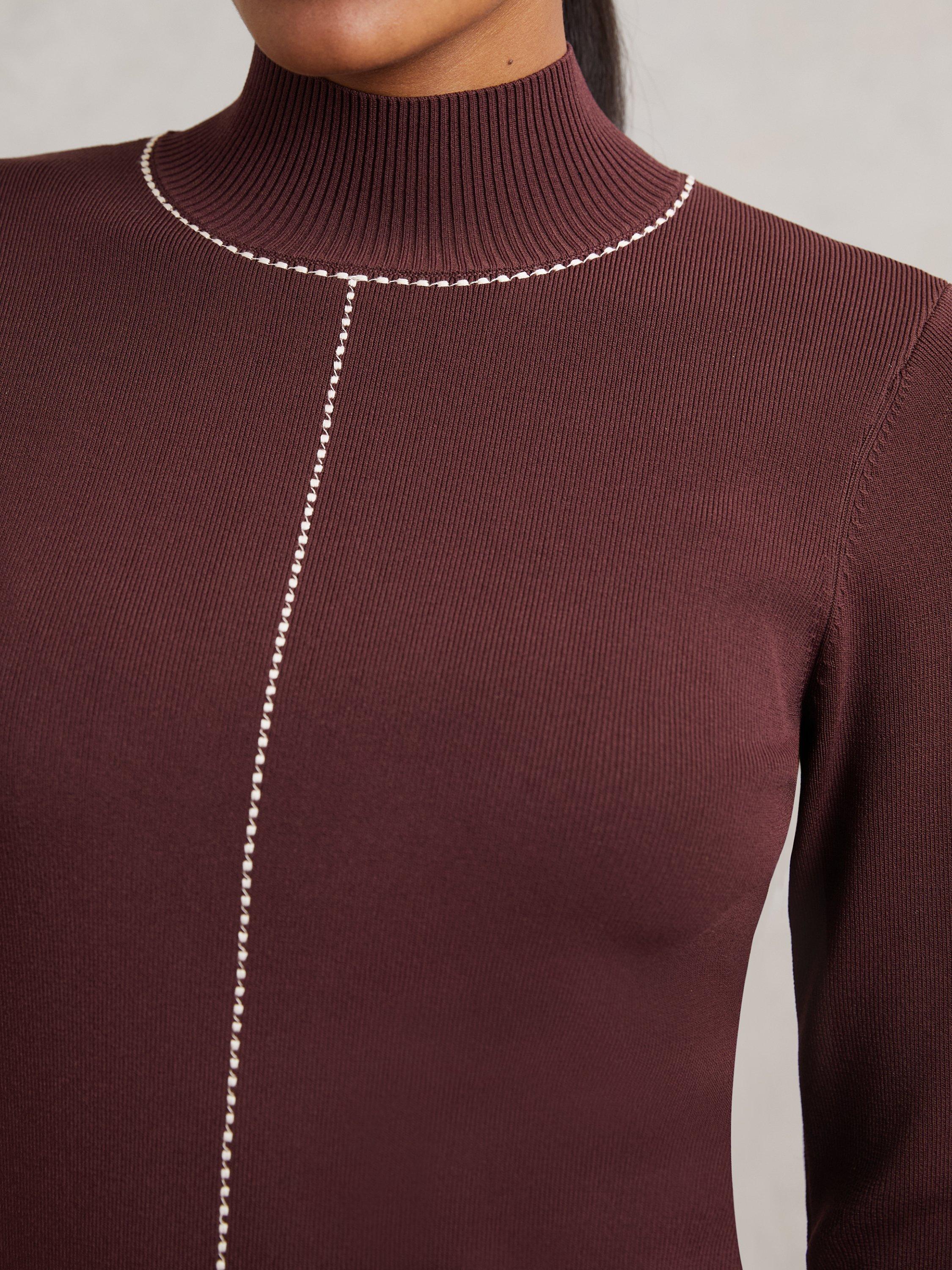 Product image 5 of 5, which shows Reiss Kya Contrast Stitch Jumper, Burgundy, XS