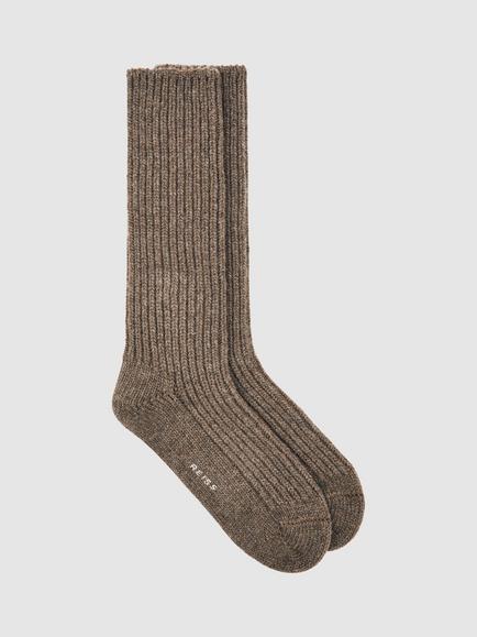 Reiss Carmen Ribbed Socks, Chocolate, Chocolate